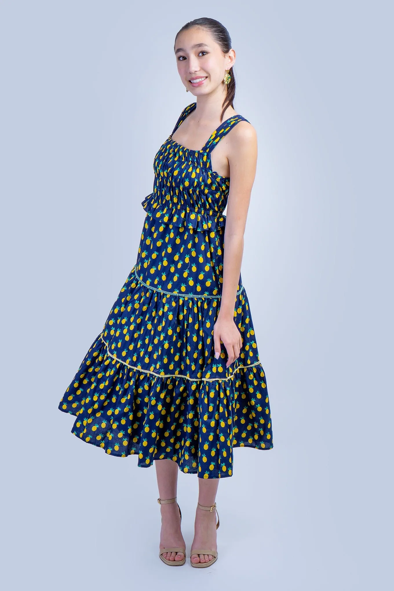 Dark Blue Pineapple Smock Dress