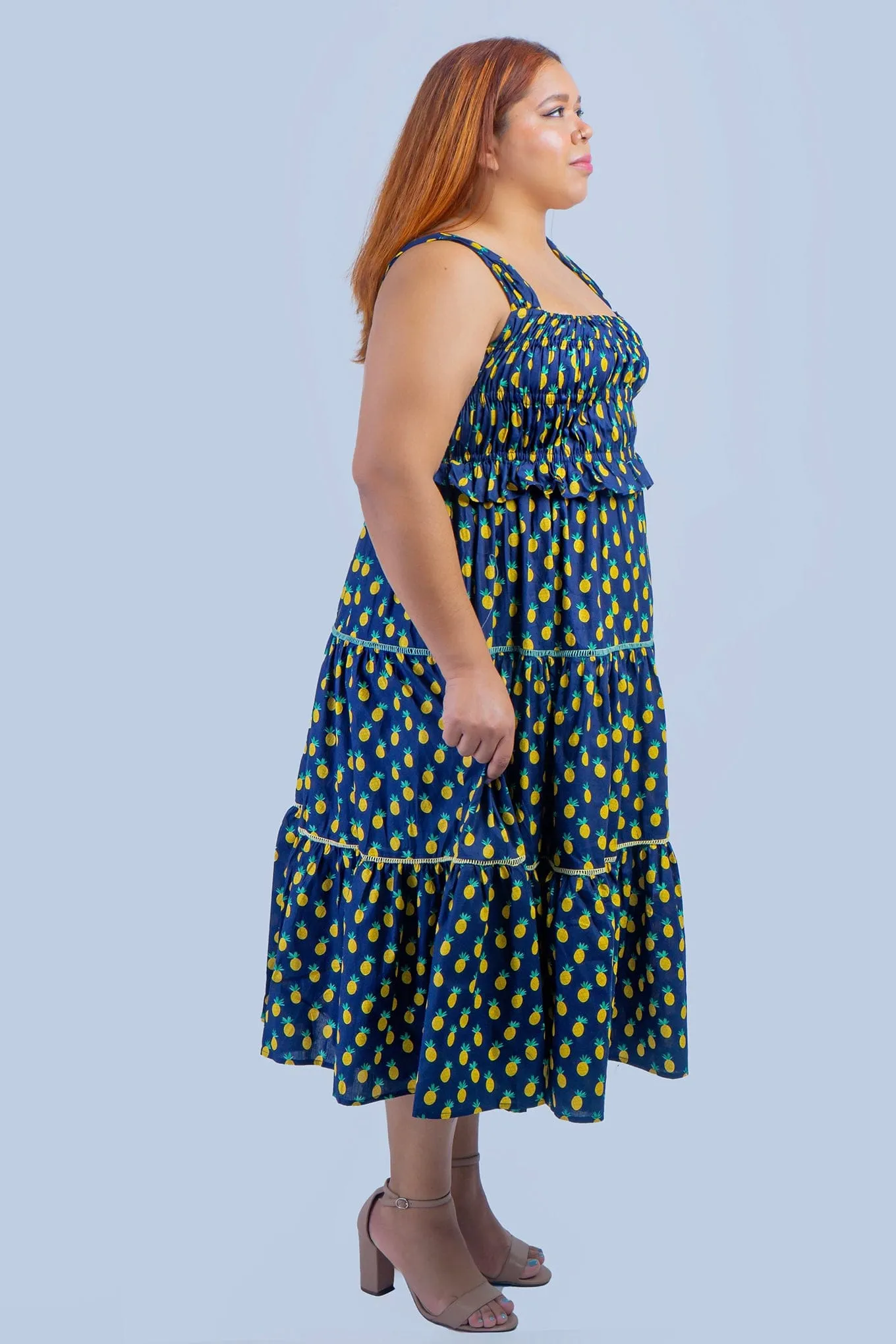 Dark Blue Pineapple Smock Dress