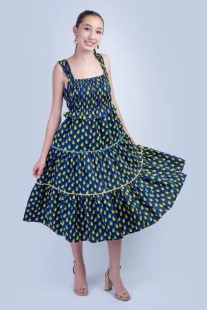 Dark Blue Pineapple Smock Dress