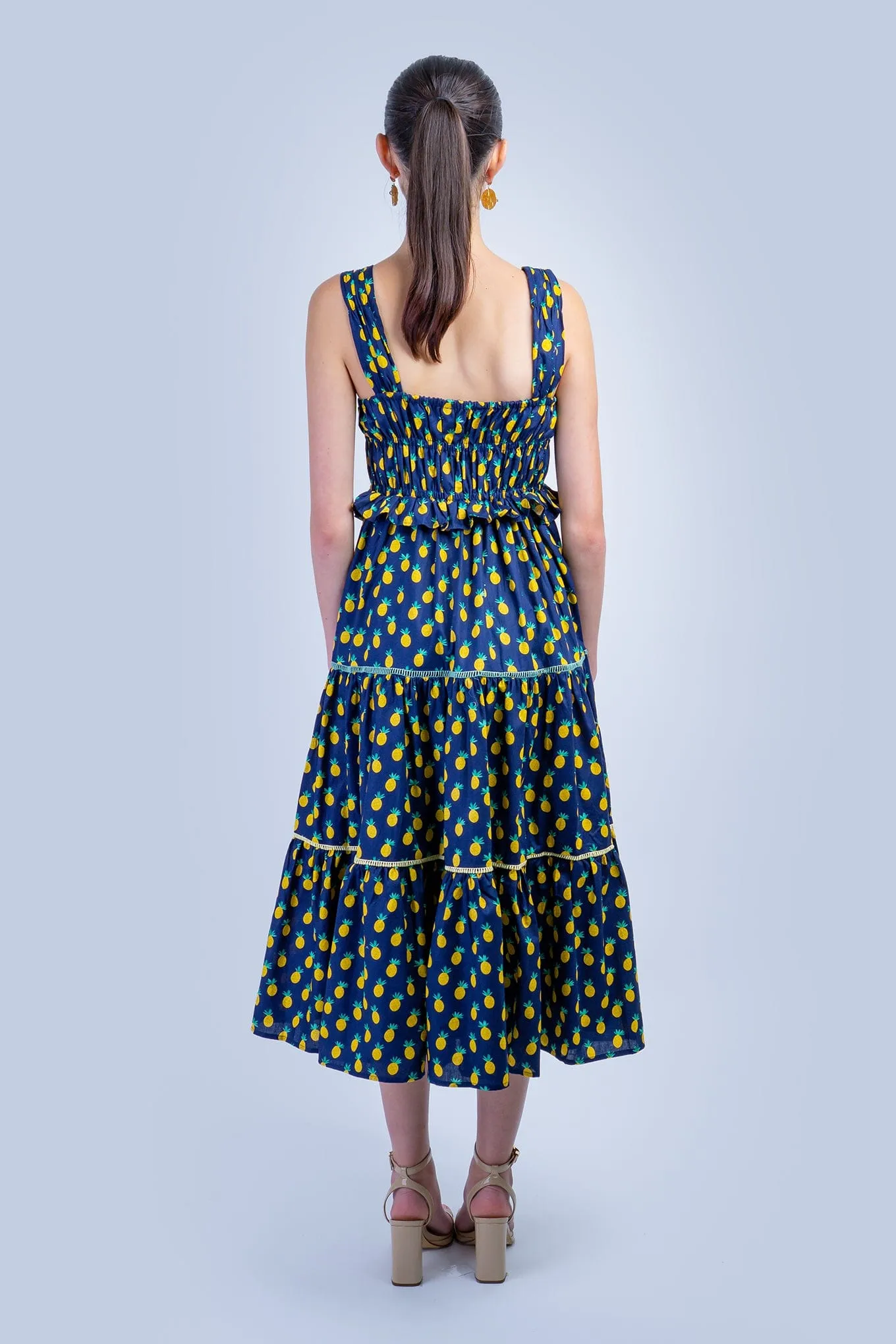 Dark Blue Pineapple Smock Dress