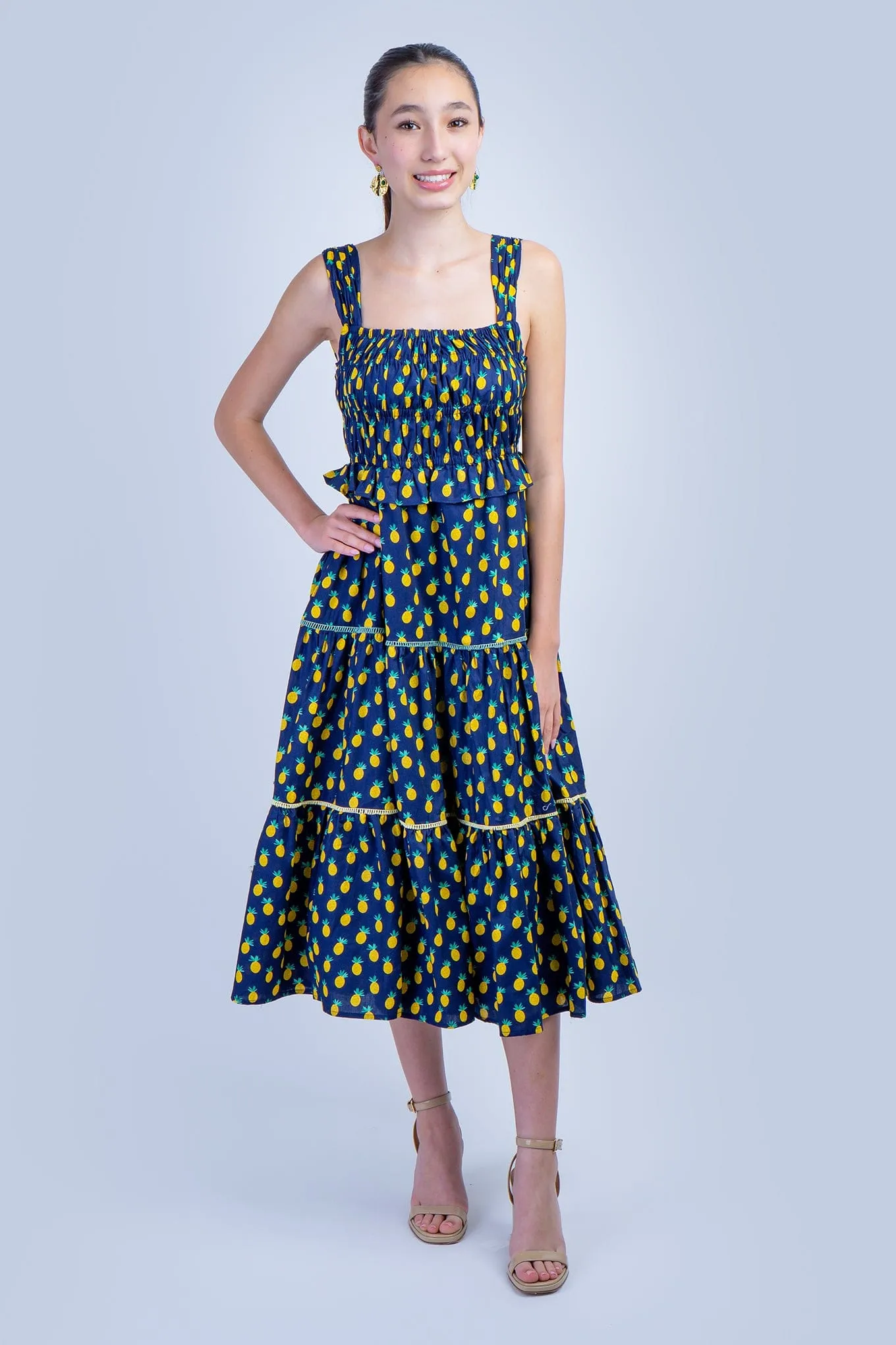 Dark Blue Pineapple Smock Dress