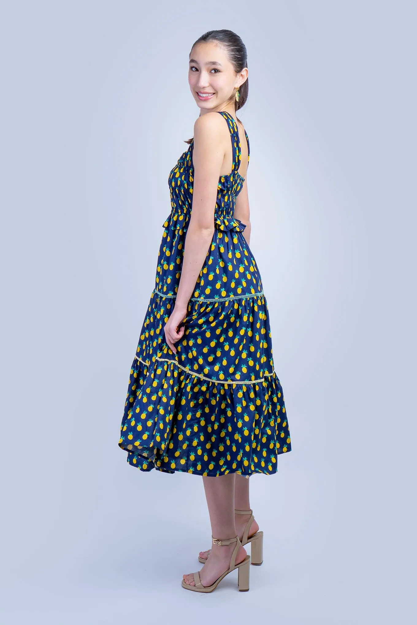 Dark Blue Pineapple Smock Dress