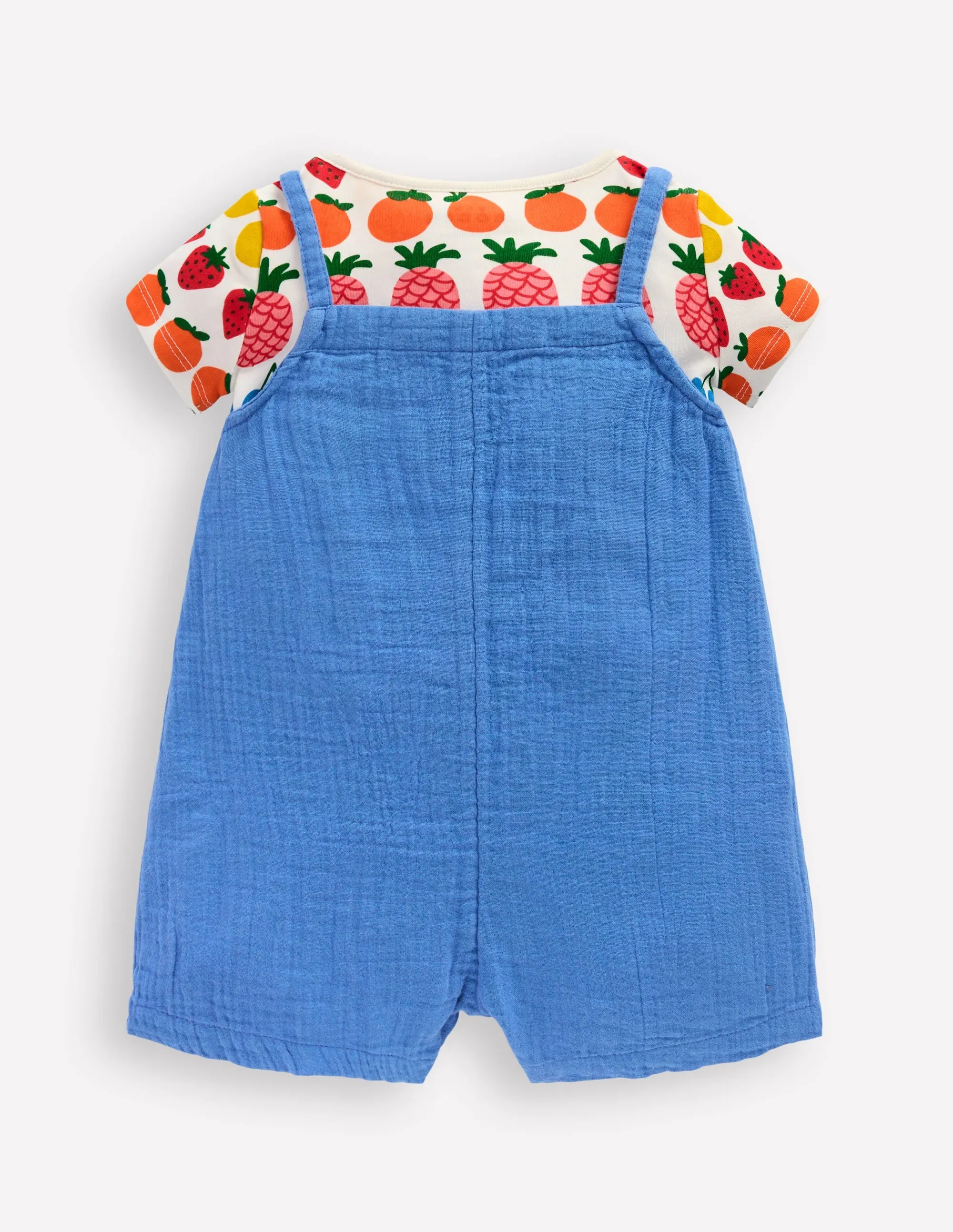 Double Cloth Dungaree Set-Peacock Plume Blue Fruit