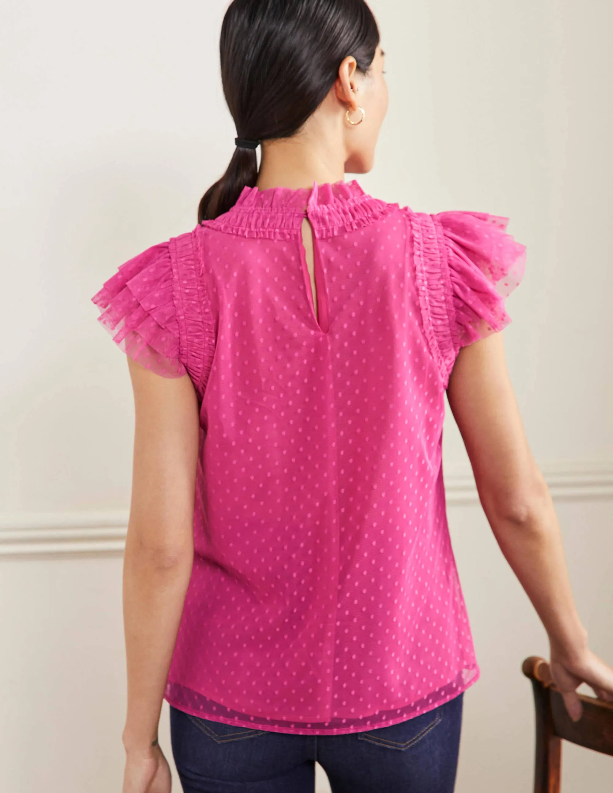 Edie Sleeveless Tulle Top-Party Pink