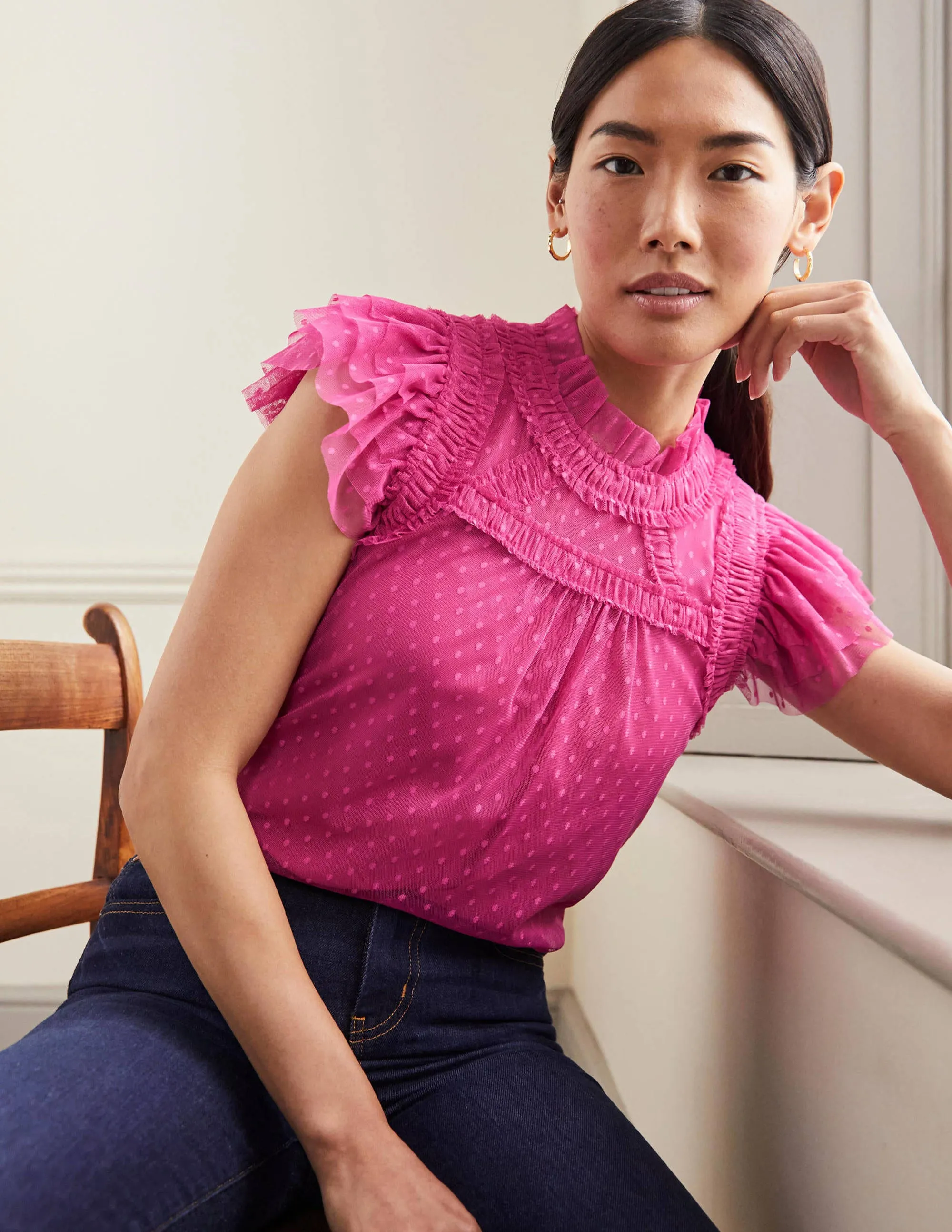 Edie Sleeveless Tulle Top-Party Pink