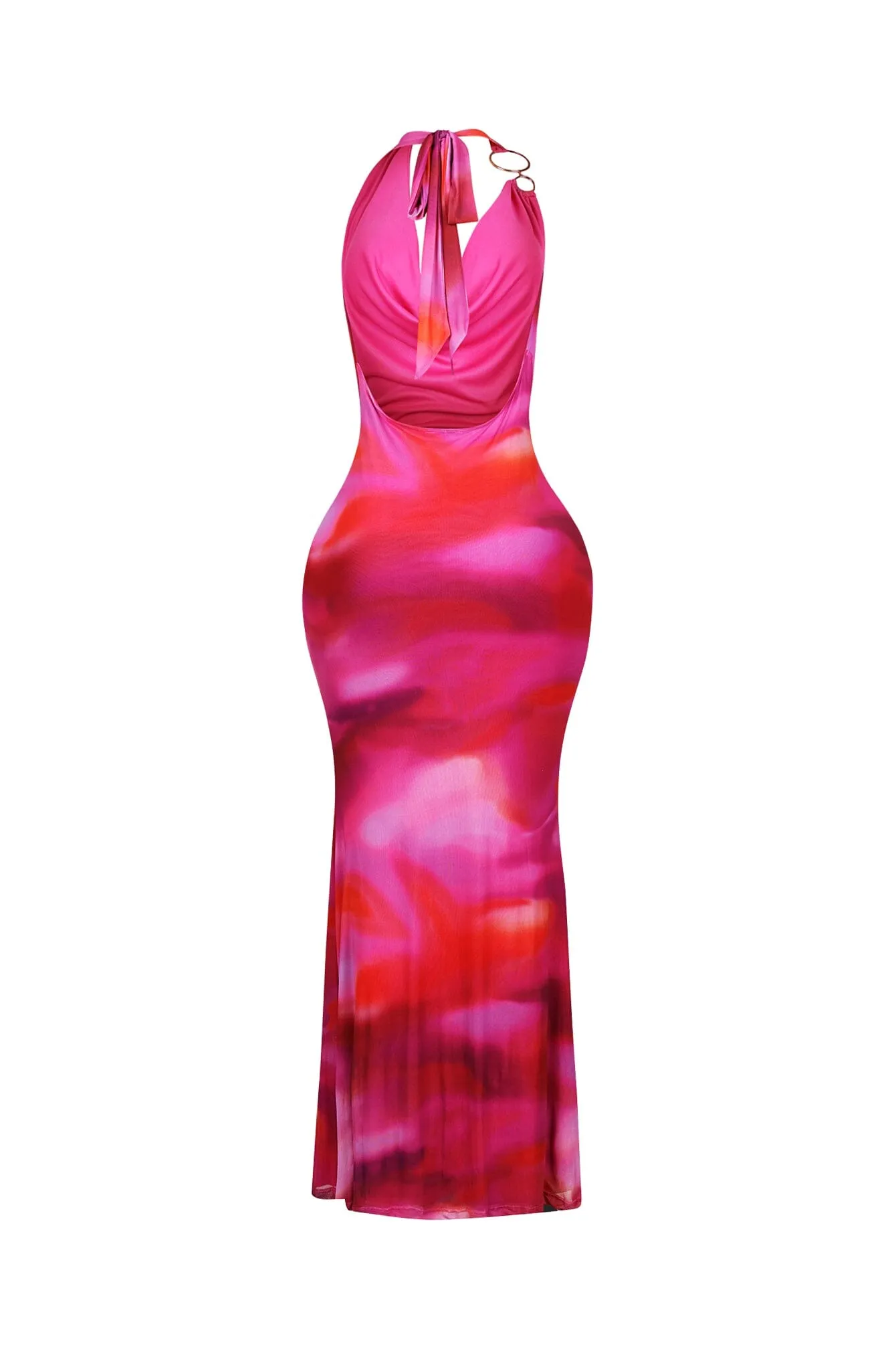 Elara Print Halter O Ring Maxi Dress