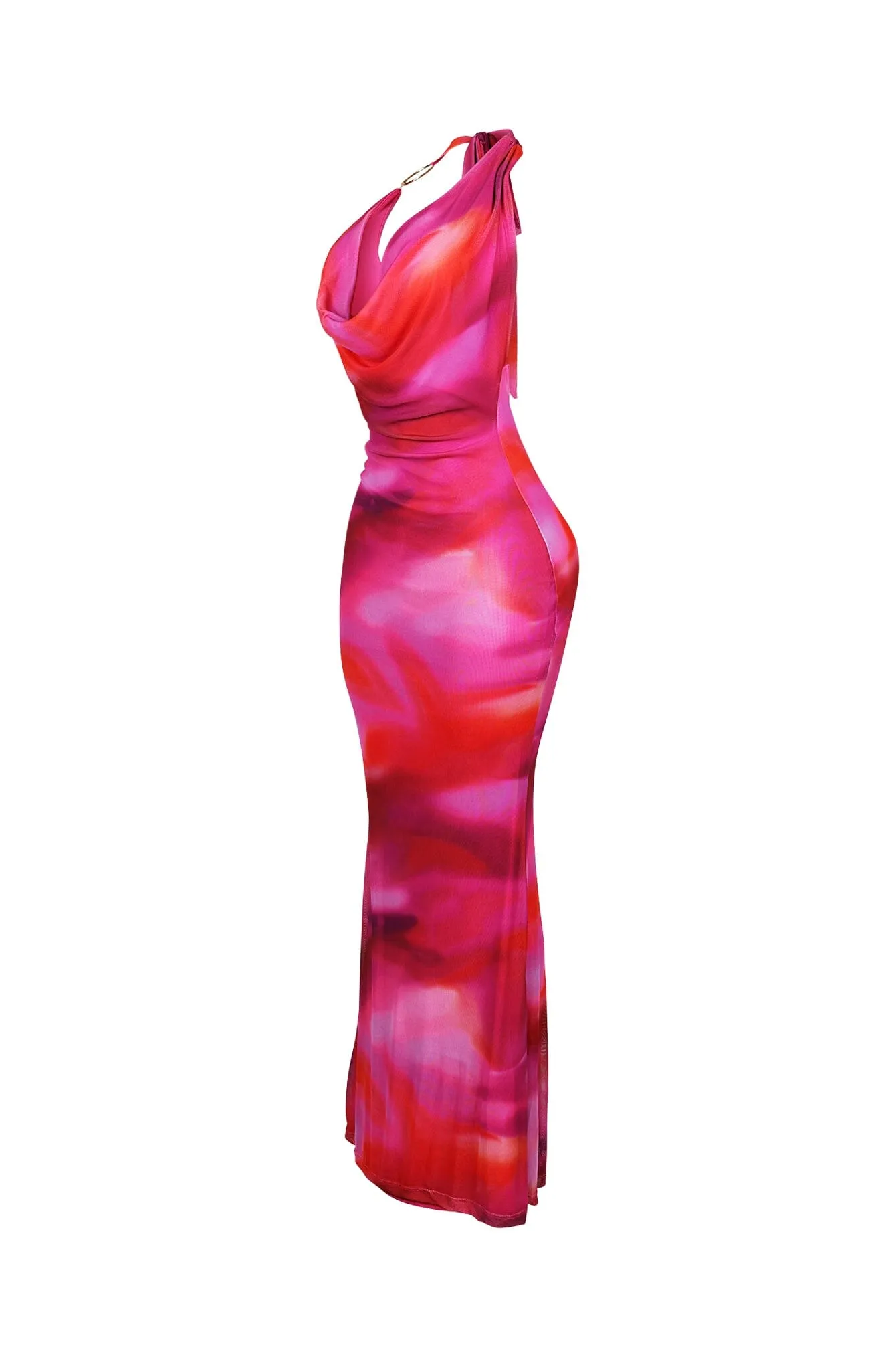 Elara Print Halter O Ring Maxi Dress