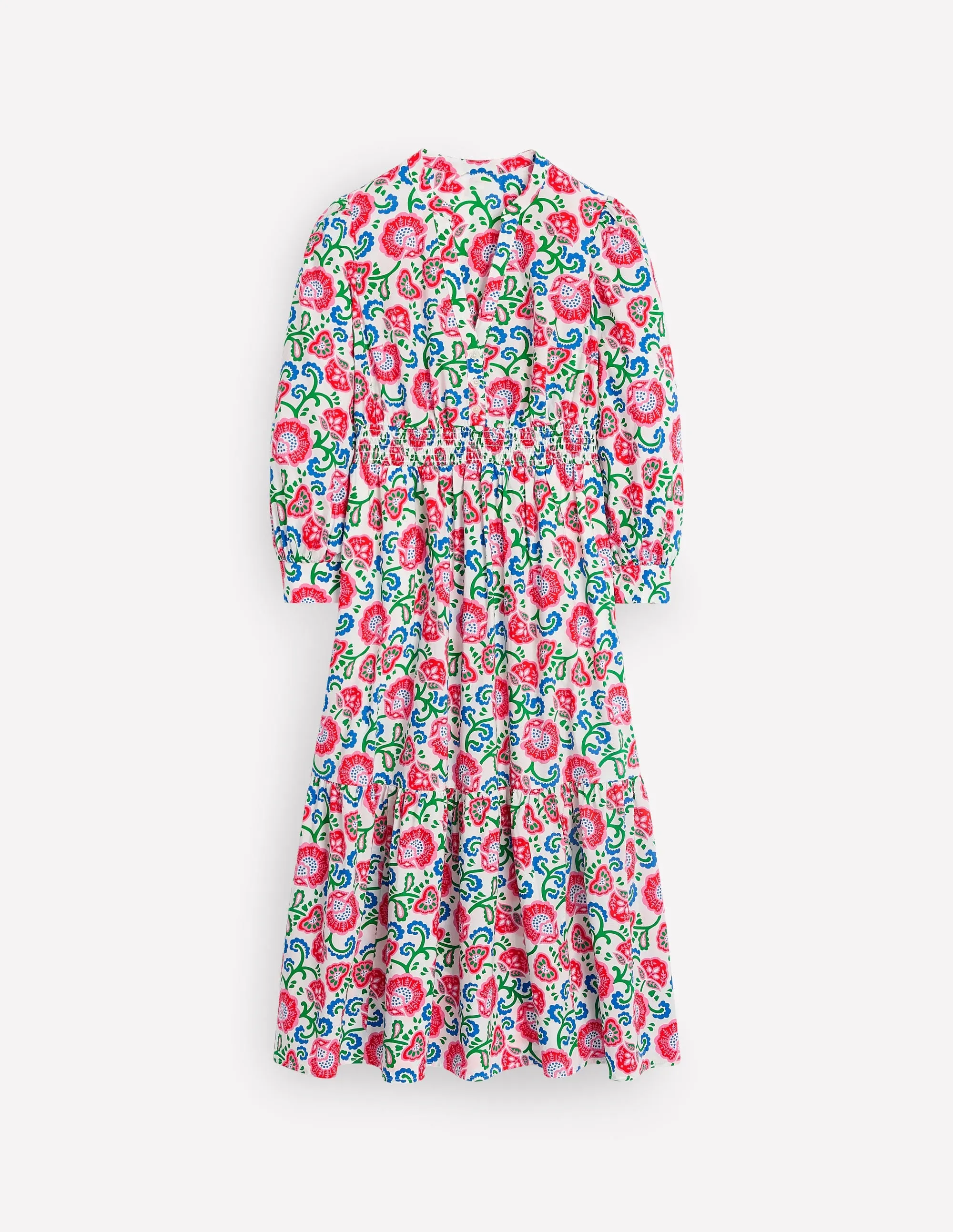 Elena Tiered Cotton Midi Dress-Ivory. Garden Vine
