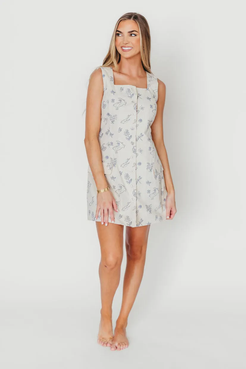 Elle Printed Mini Dress in Blue