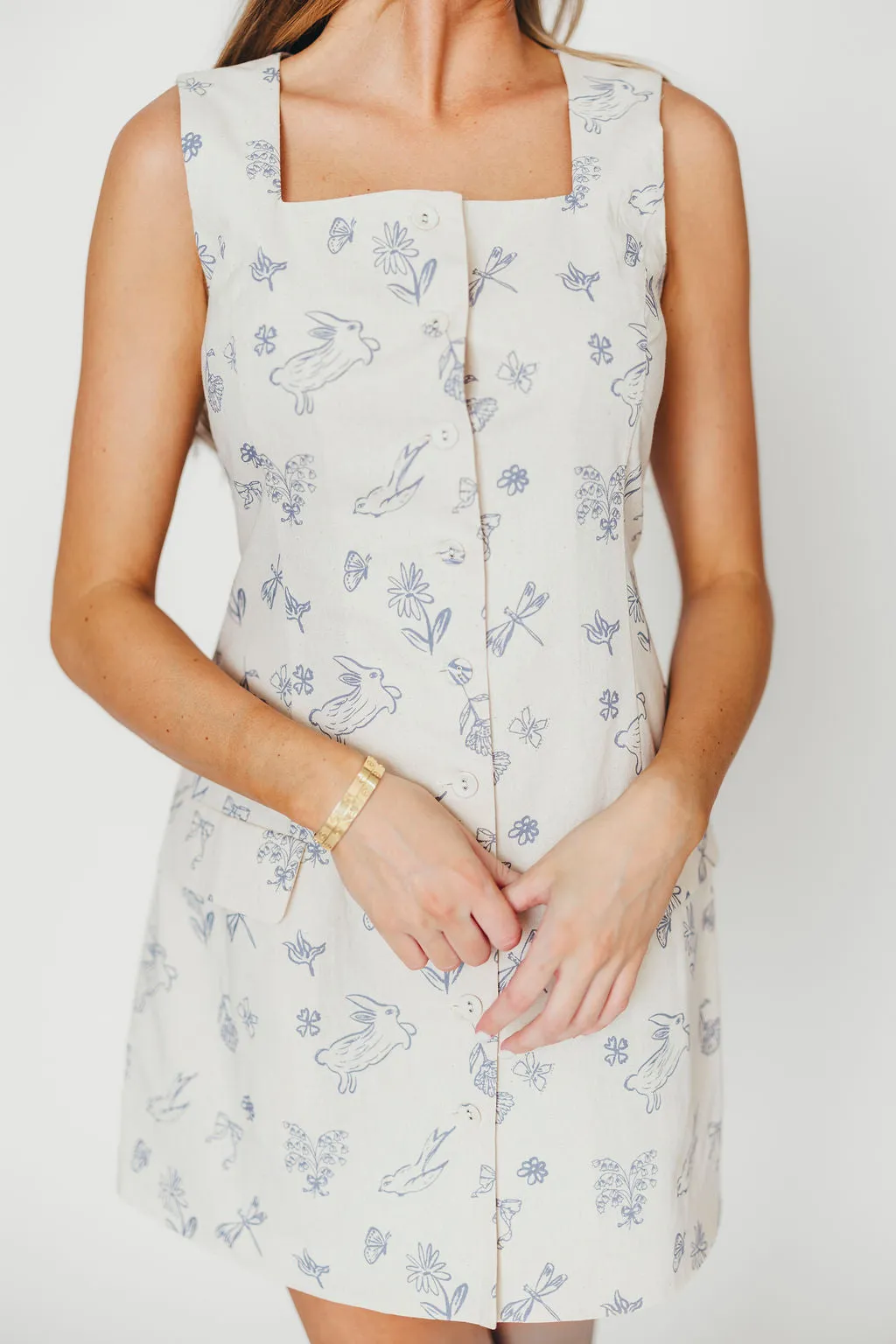Elle Printed Mini Dress in Blue