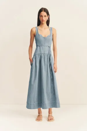ELLSWORTH BUSTIER GATHERED MIDI DRESS - BLEACHED BLUE