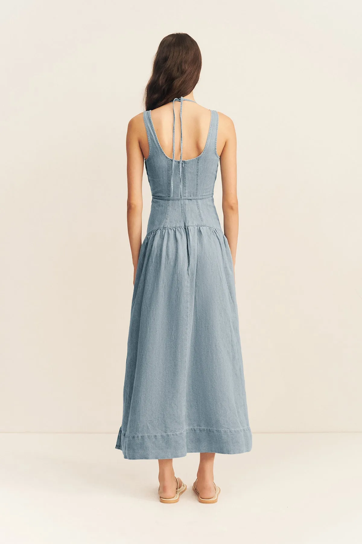 ELLSWORTH BUSTIER GATHERED MIDI DRESS - BLEACHED BLUE