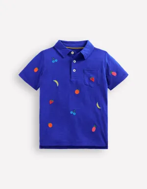 Embroidered Slub Polo Shirt-Fruit Embroidery