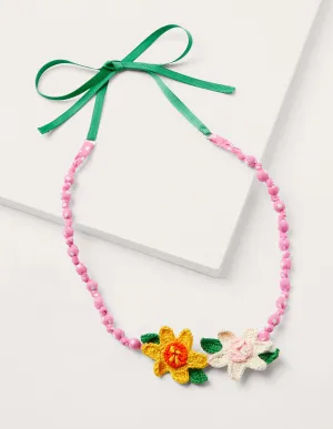 Fabric Necklace-Pink Flowers