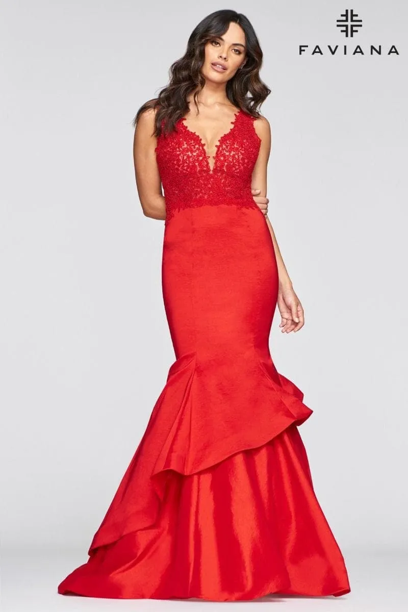 Faviana S10242E Fitted Long Formal Beaded Layered Prom Mermaid Dress