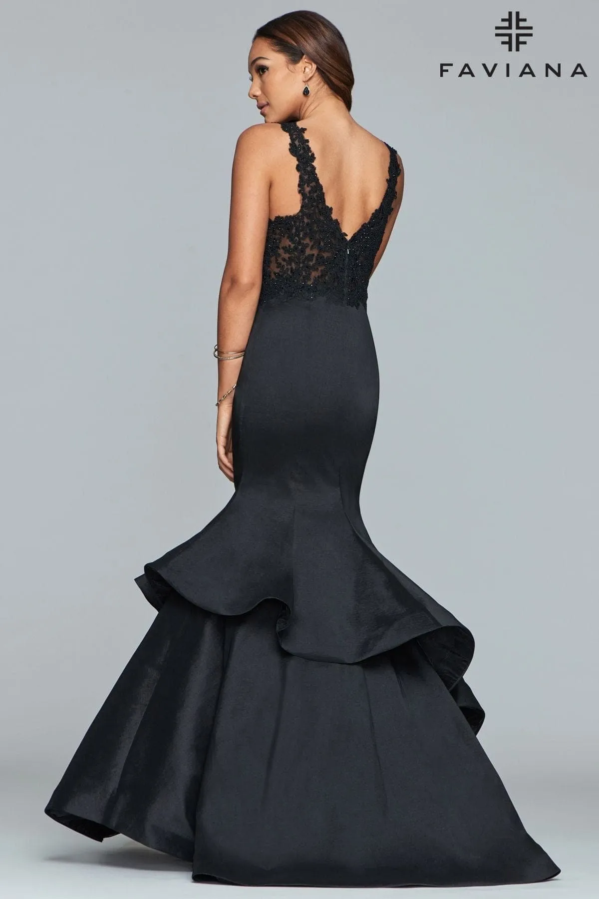 Faviana S10242E Fitted Long Formal Beaded Layered Prom Mermaid Dress
