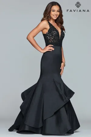 Faviana S10242E Fitted Long Formal Beaded Layered Prom Mermaid Dress
