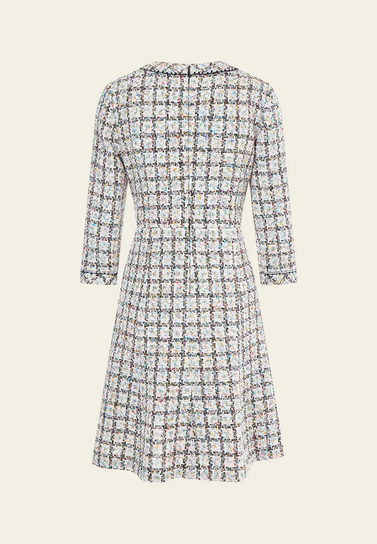 Flared-hem Patch Pocket Checker Tweed Dress