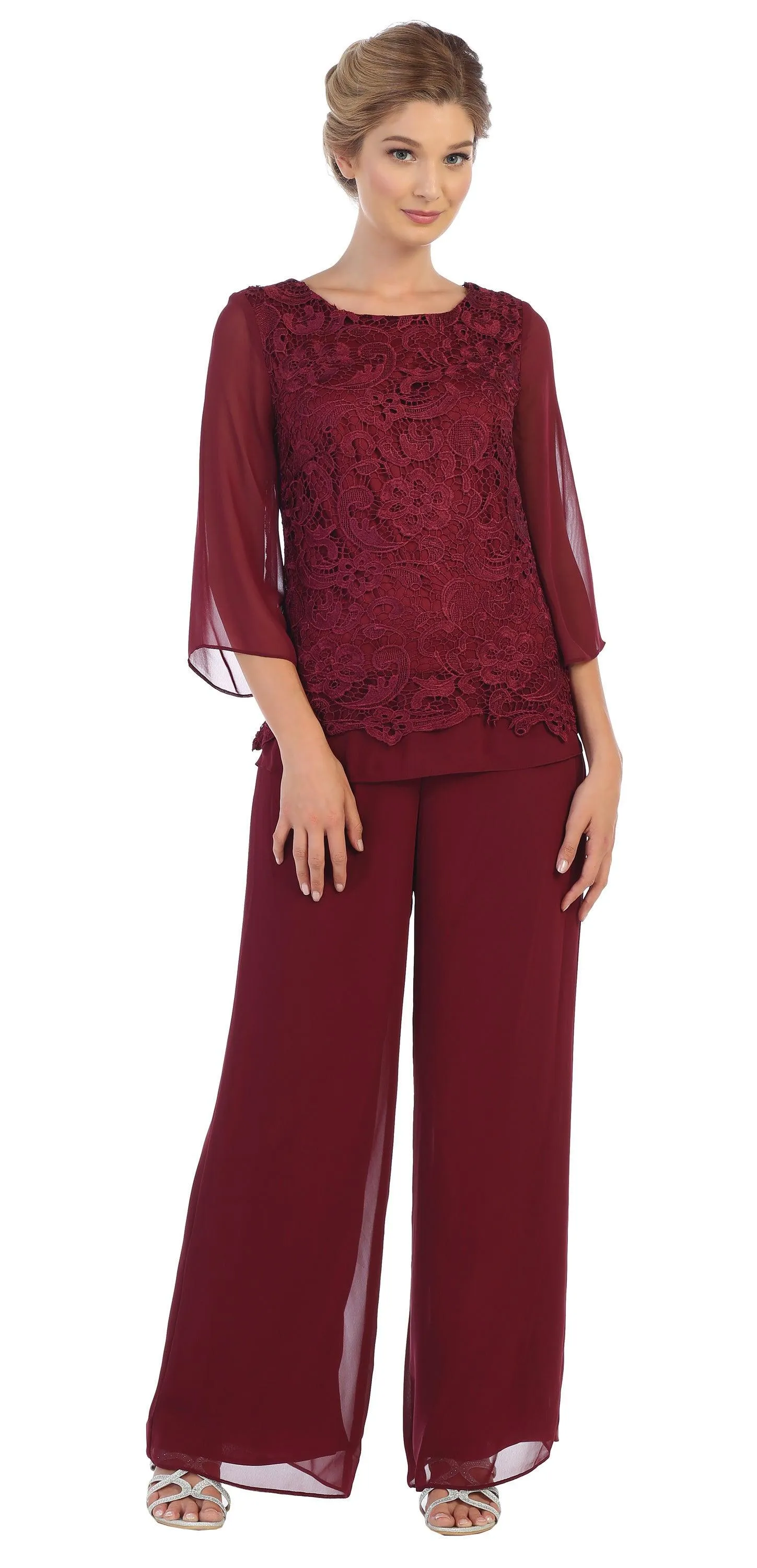 Formal Mother of the Bride Lace Pant Suit