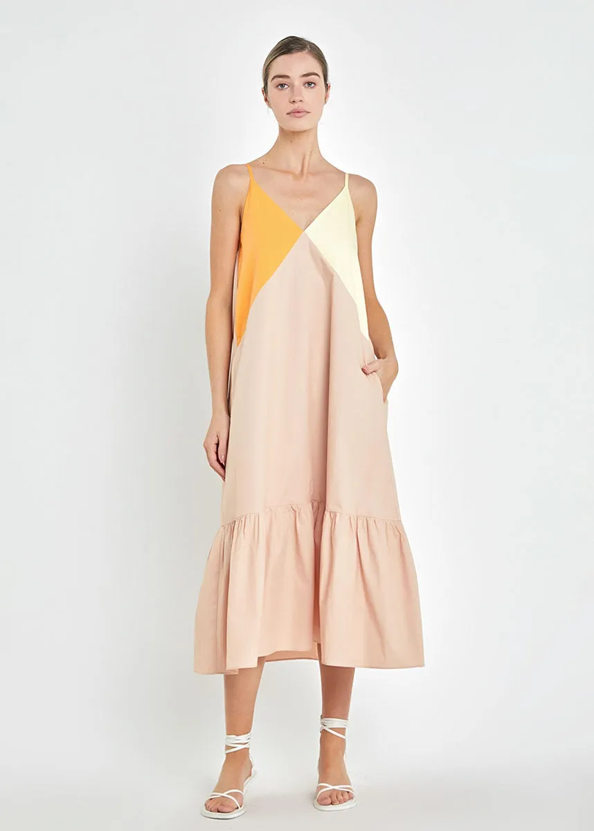 Francine Color Block Maxi Dress - Orange Multi