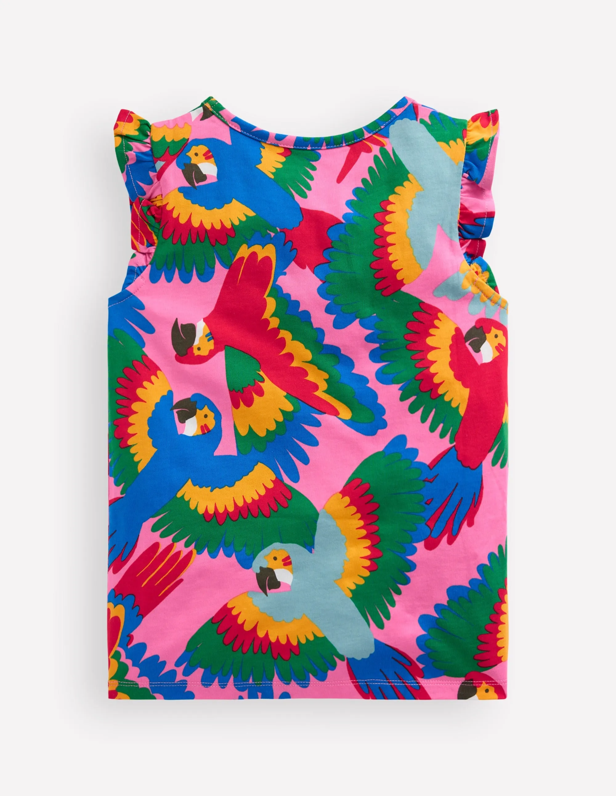 Frill Sleeve Printed Tee-Multi Rainbow Parrot