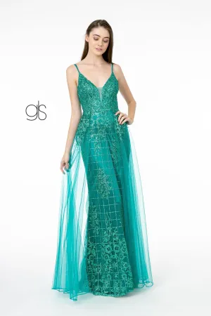 Glitter Mesh Illusion Deep V-Neck Long Prom Dress Sale