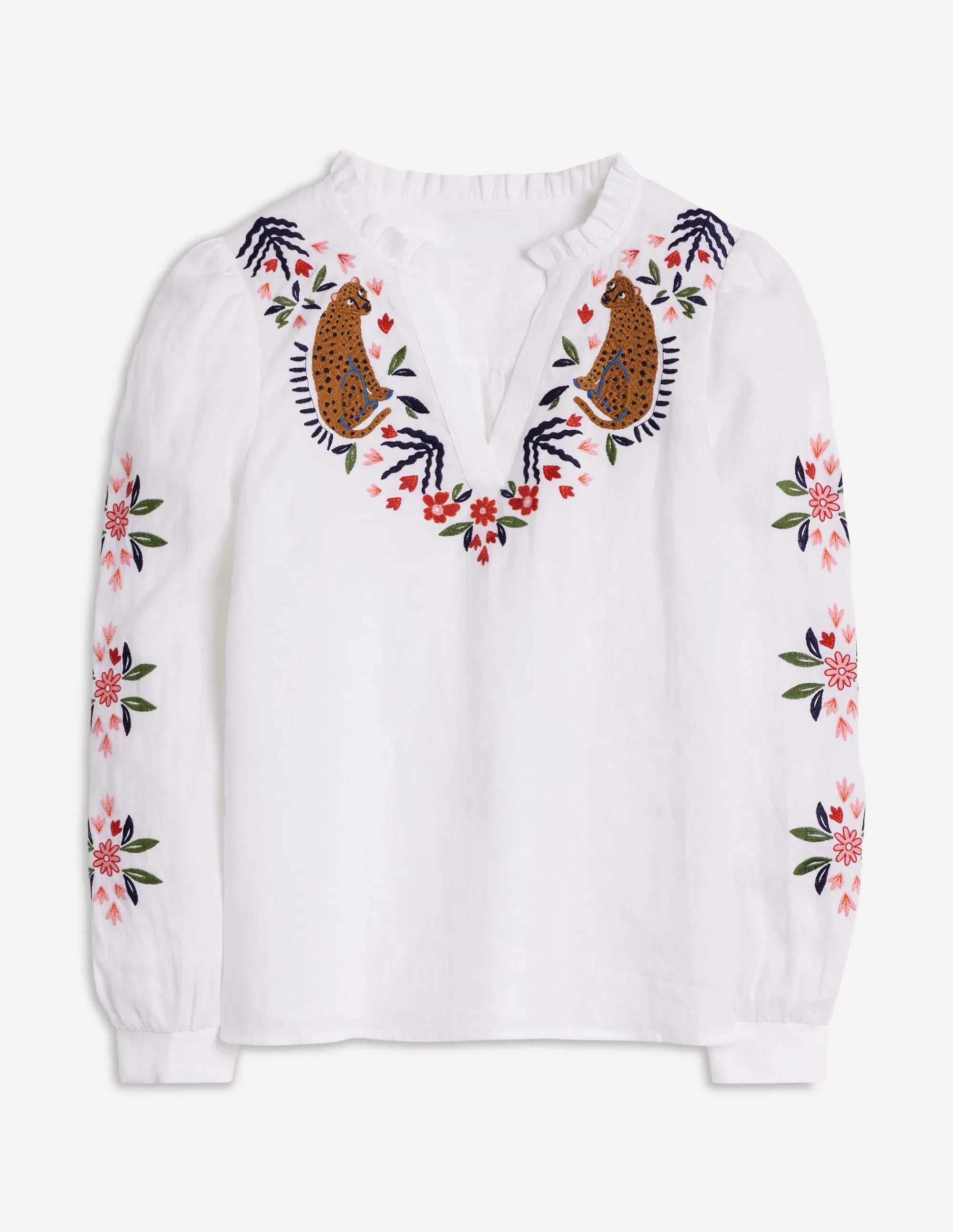 Grace Linen Top-White. Cheetah