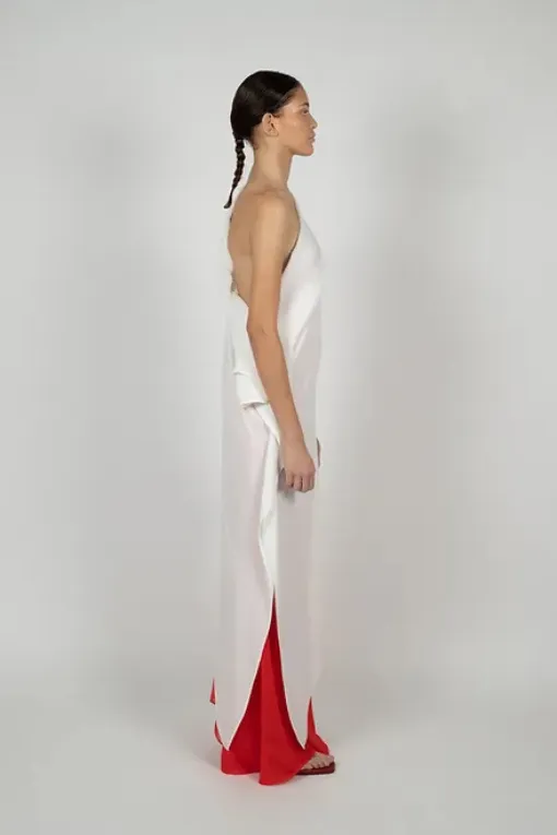 GREEK DRESS  ASYMMETRIC IN SILK AND CHIFFON LAYER