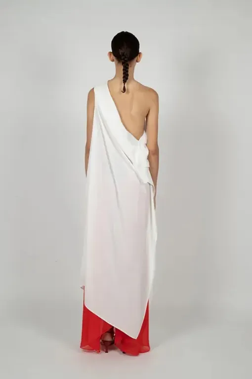 GREEK DRESS  ASYMMETRIC IN SILK AND CHIFFON LAYER