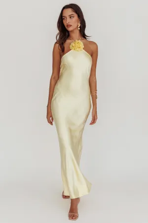 High Roller Flower Decoration Halter Dress Butter