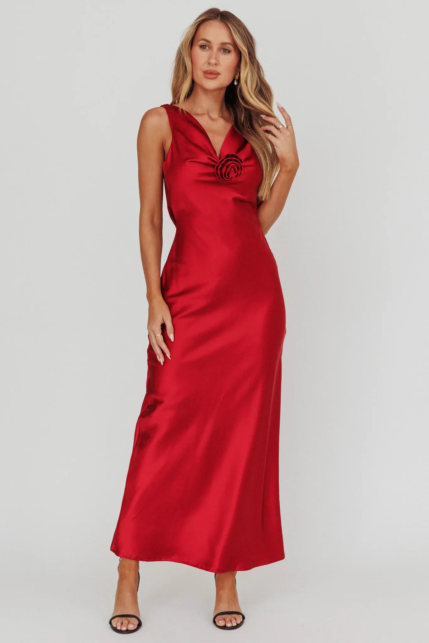 Isabella Satin Backless Maxi Dress Wine