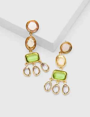 Jewelled Chandelier Earrings-Pink/Green