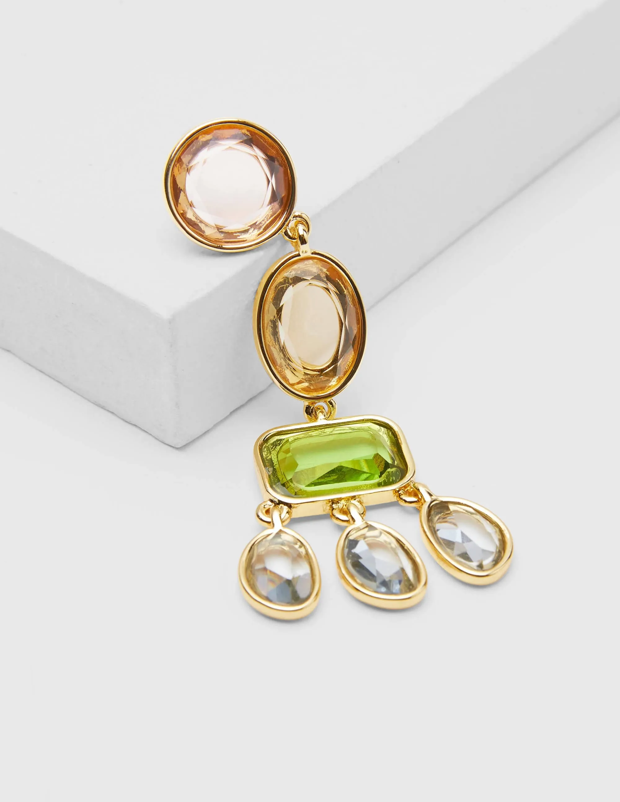 Jewelled Chandelier Earrings-Pink/Green