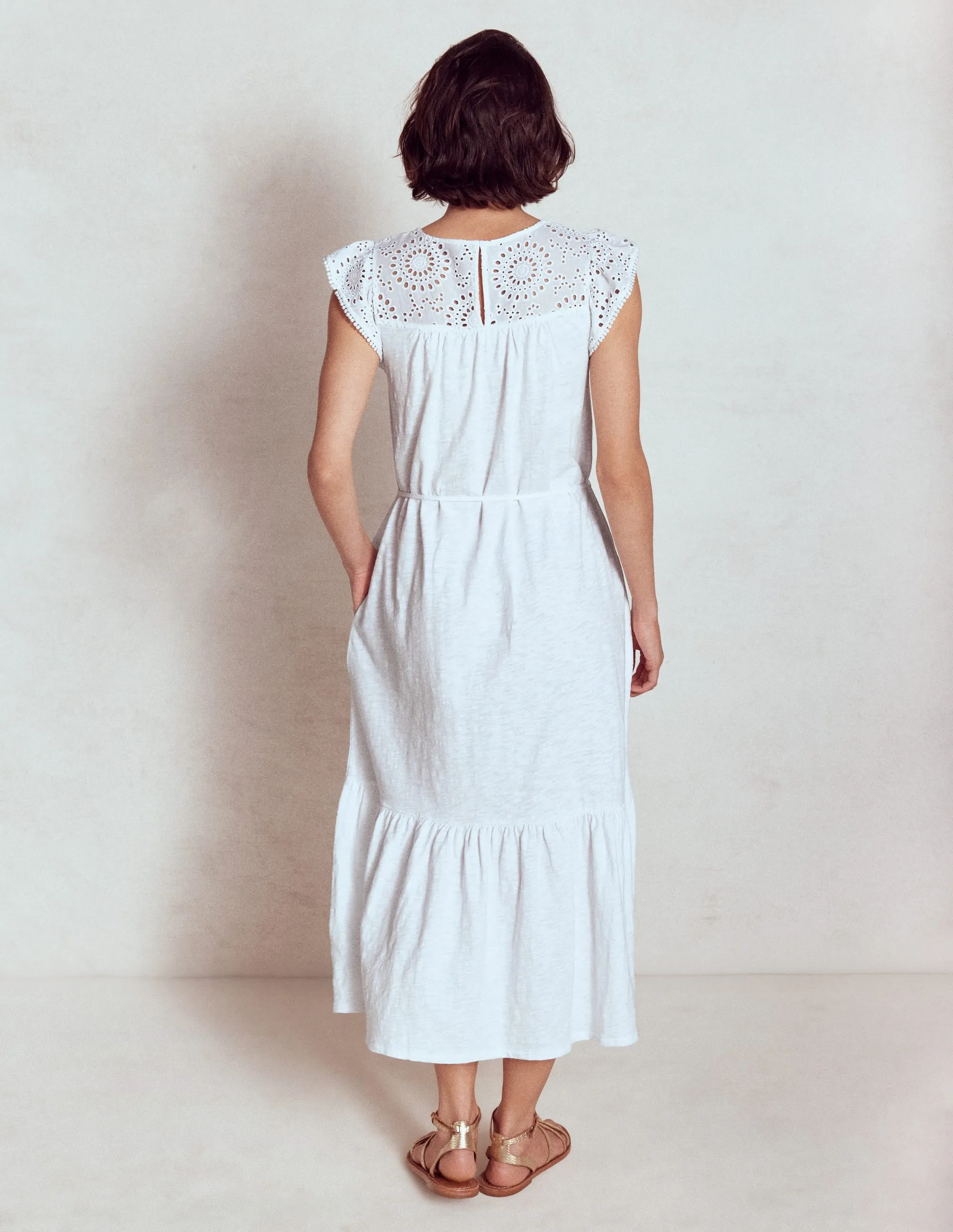 Juliet Broderie Midi Dress-White