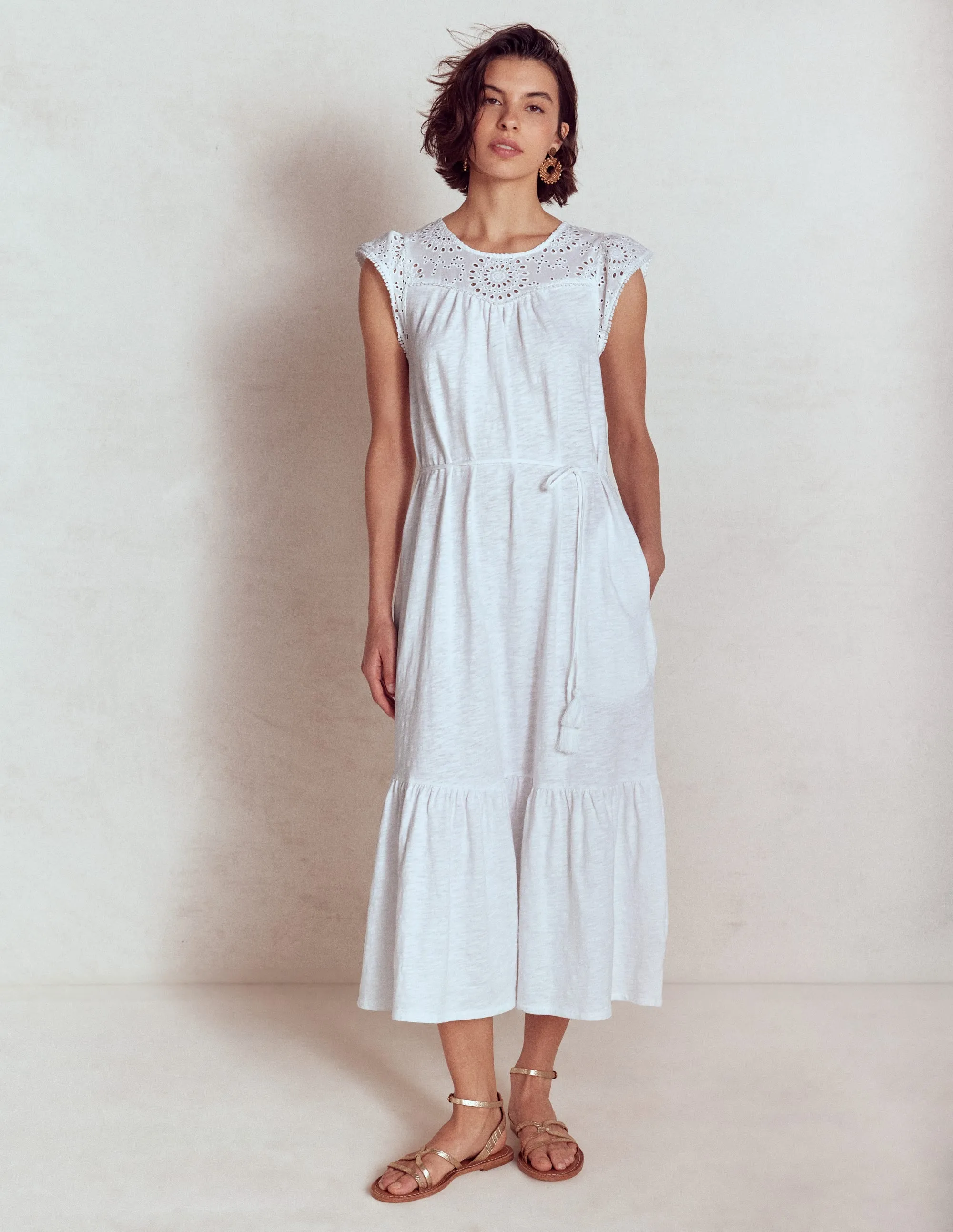 Juliet Broderie Midi Dress-White