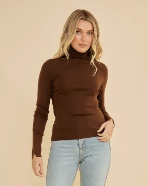 June Merino Knit High Neck Top - Chocolate