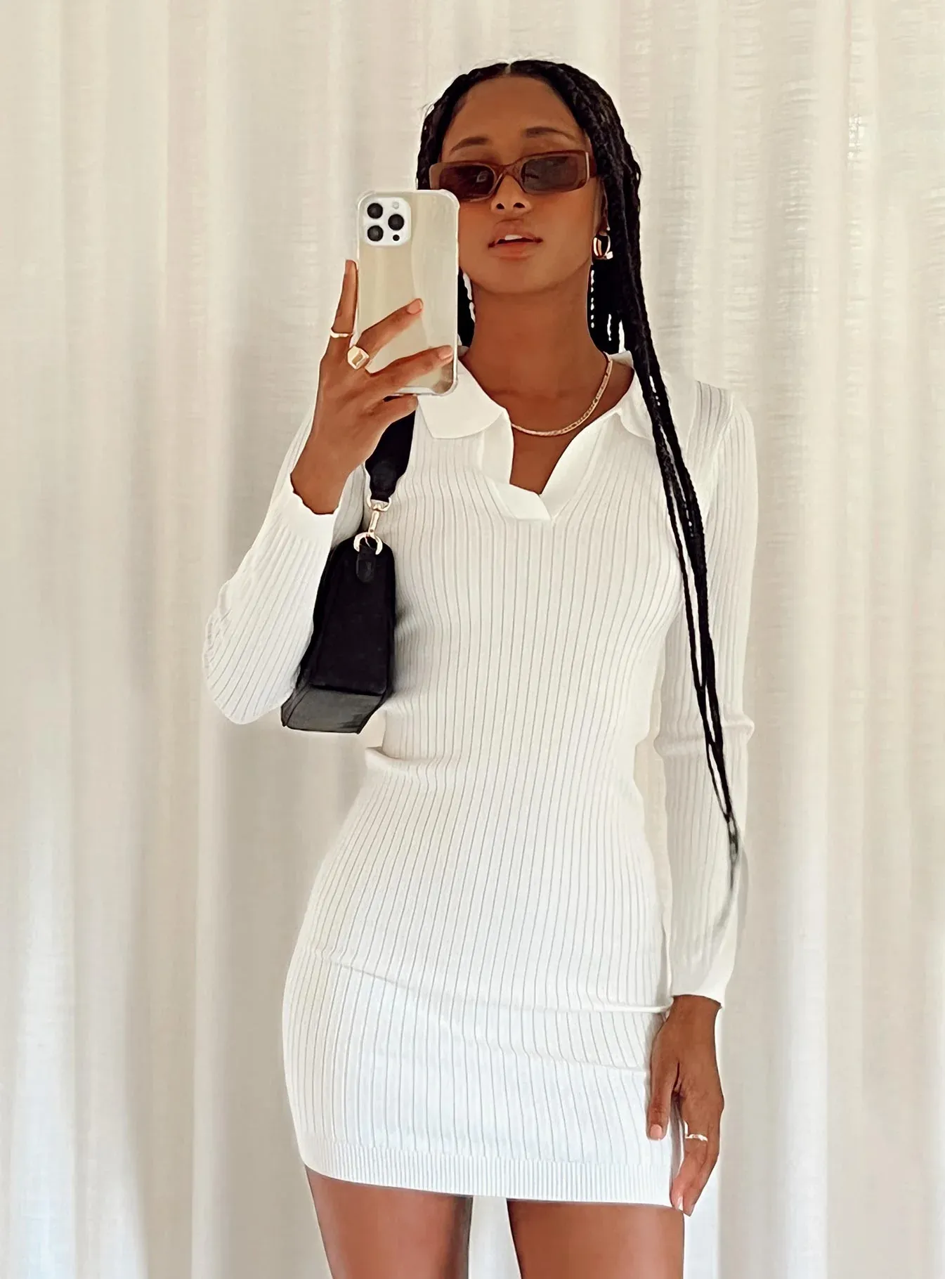 Leanne Long Sleeve Mini Dress White
