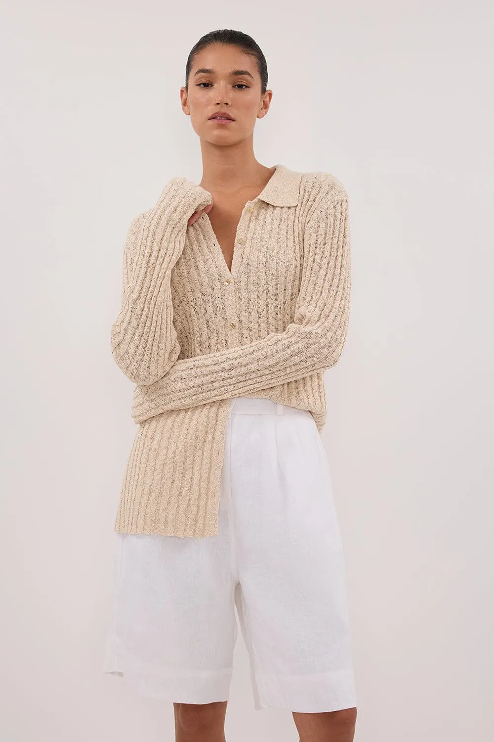 LEN NATURAL LONG SLEEVE KNIT TOP