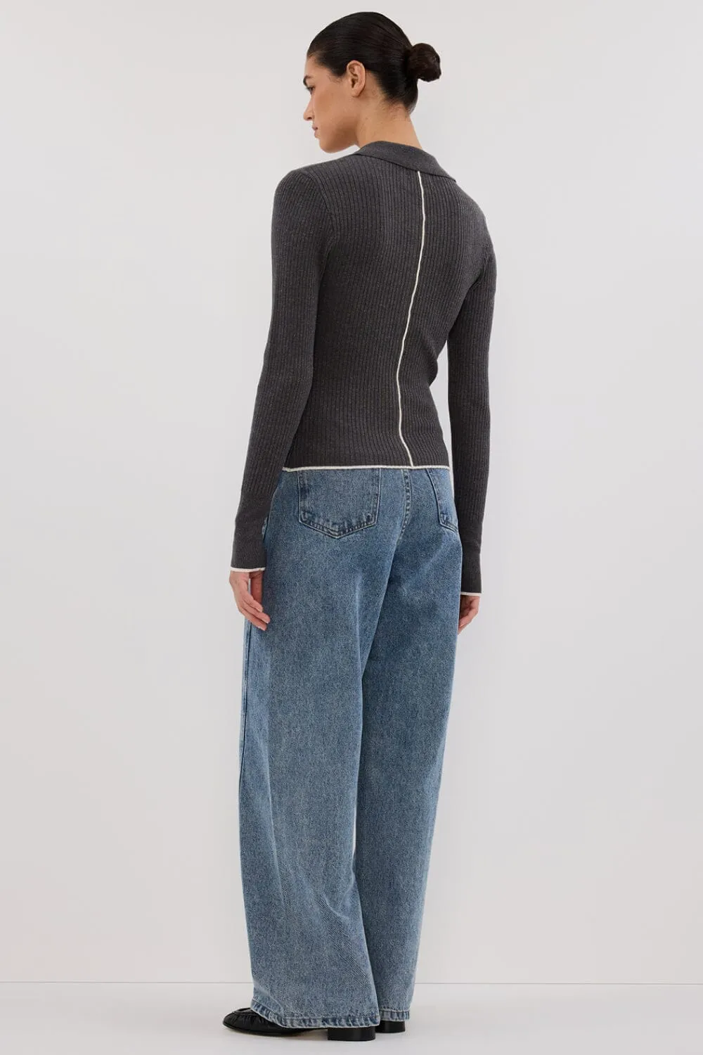LEONIE CHARCOAL MARLE POLO KNIT TOP