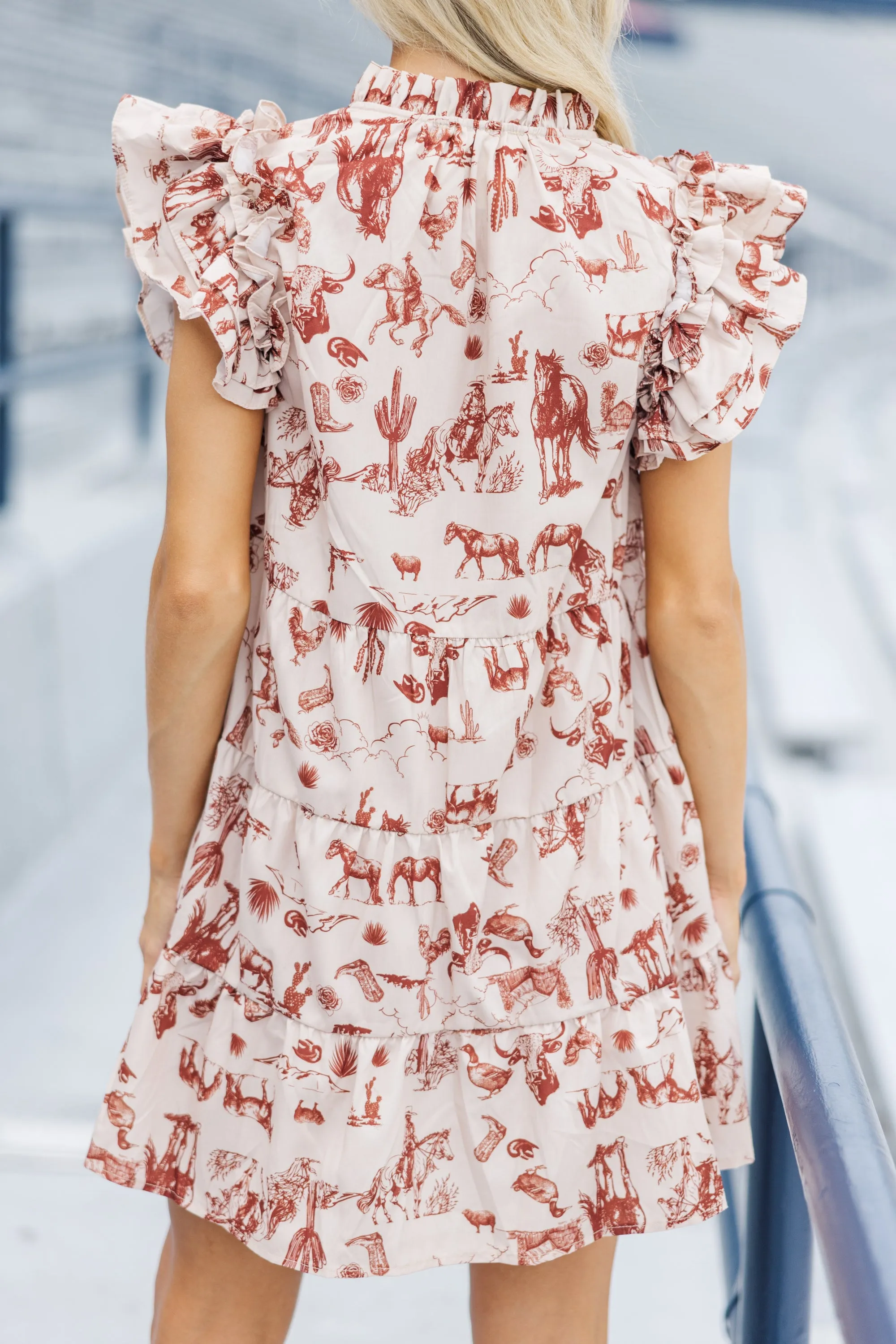 Life Out West Light Brown Toile Dress