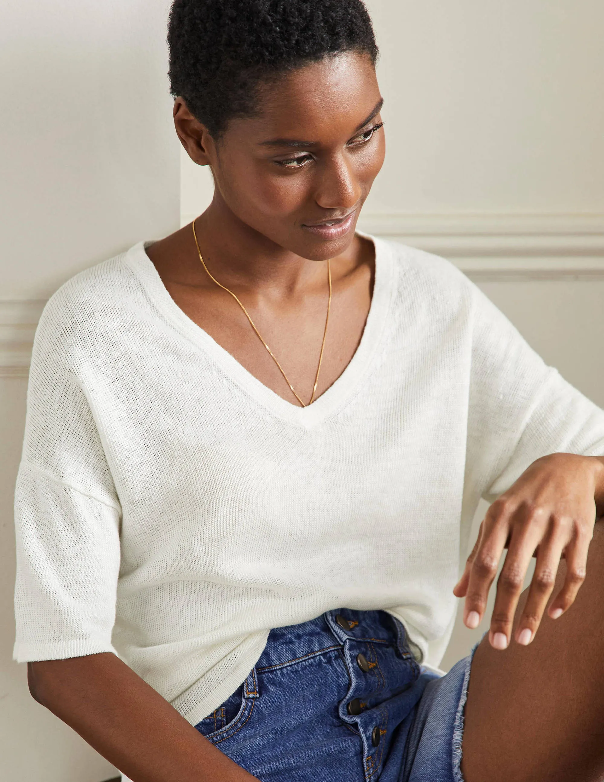 Linen Knitted T-shirt-Ivory