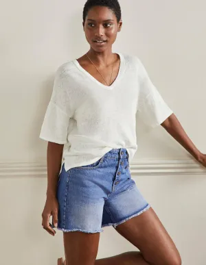 Linen Knitted T-shirt-Ivory