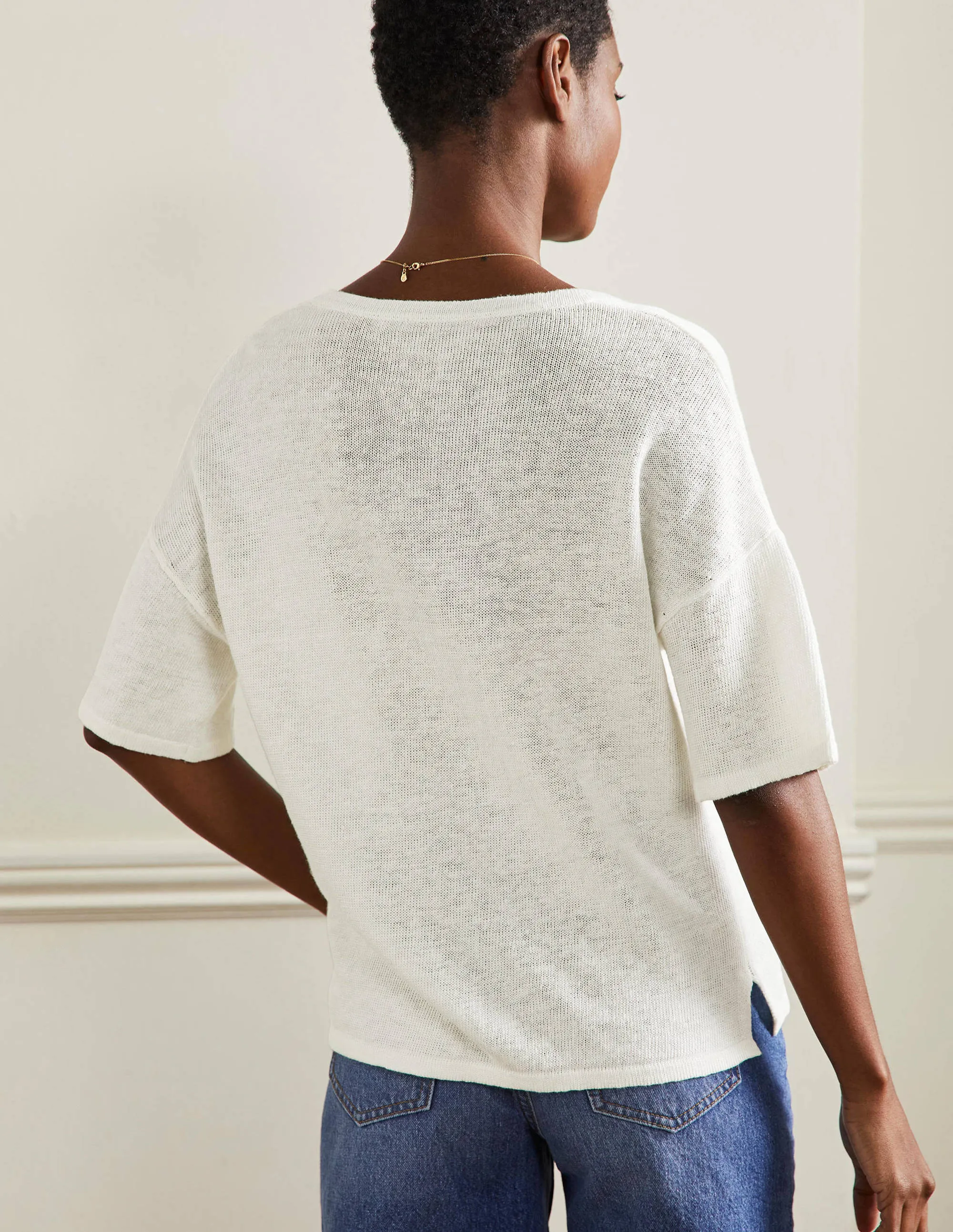 Linen Knitted T-shirt-Ivory