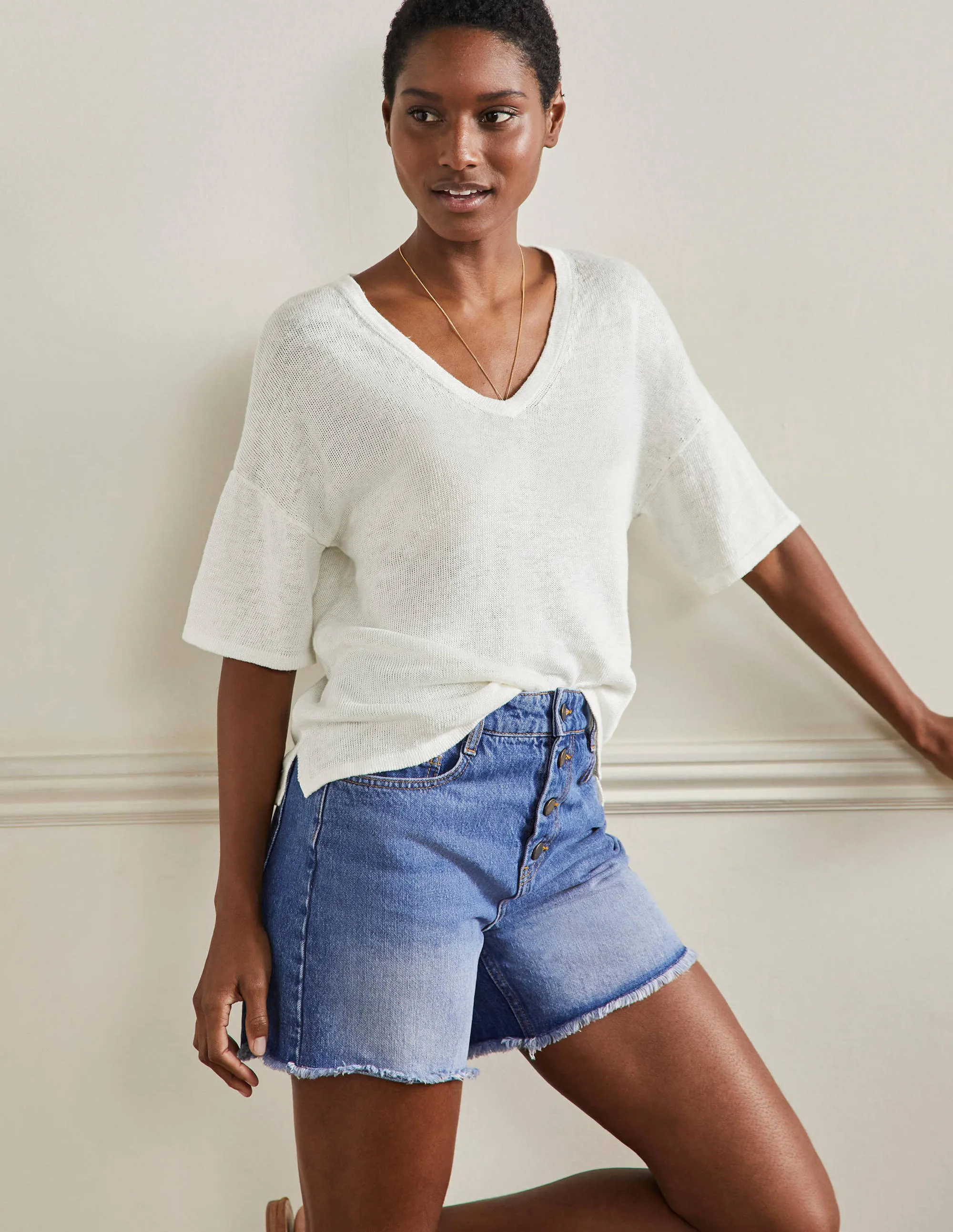 Linen Knitted T-shirt-Ivory