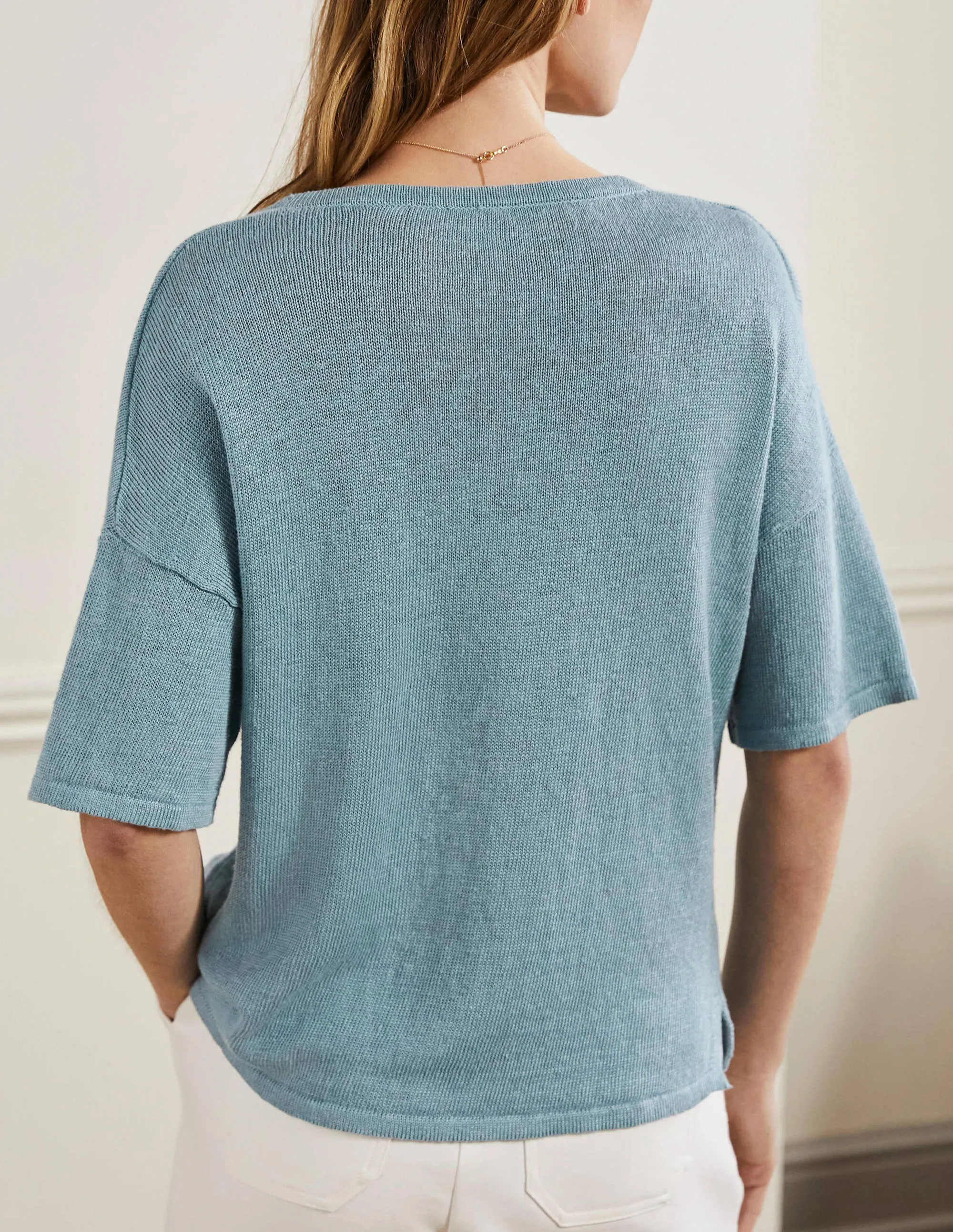 Linen Knitted T-shirt-Larkspur Blue