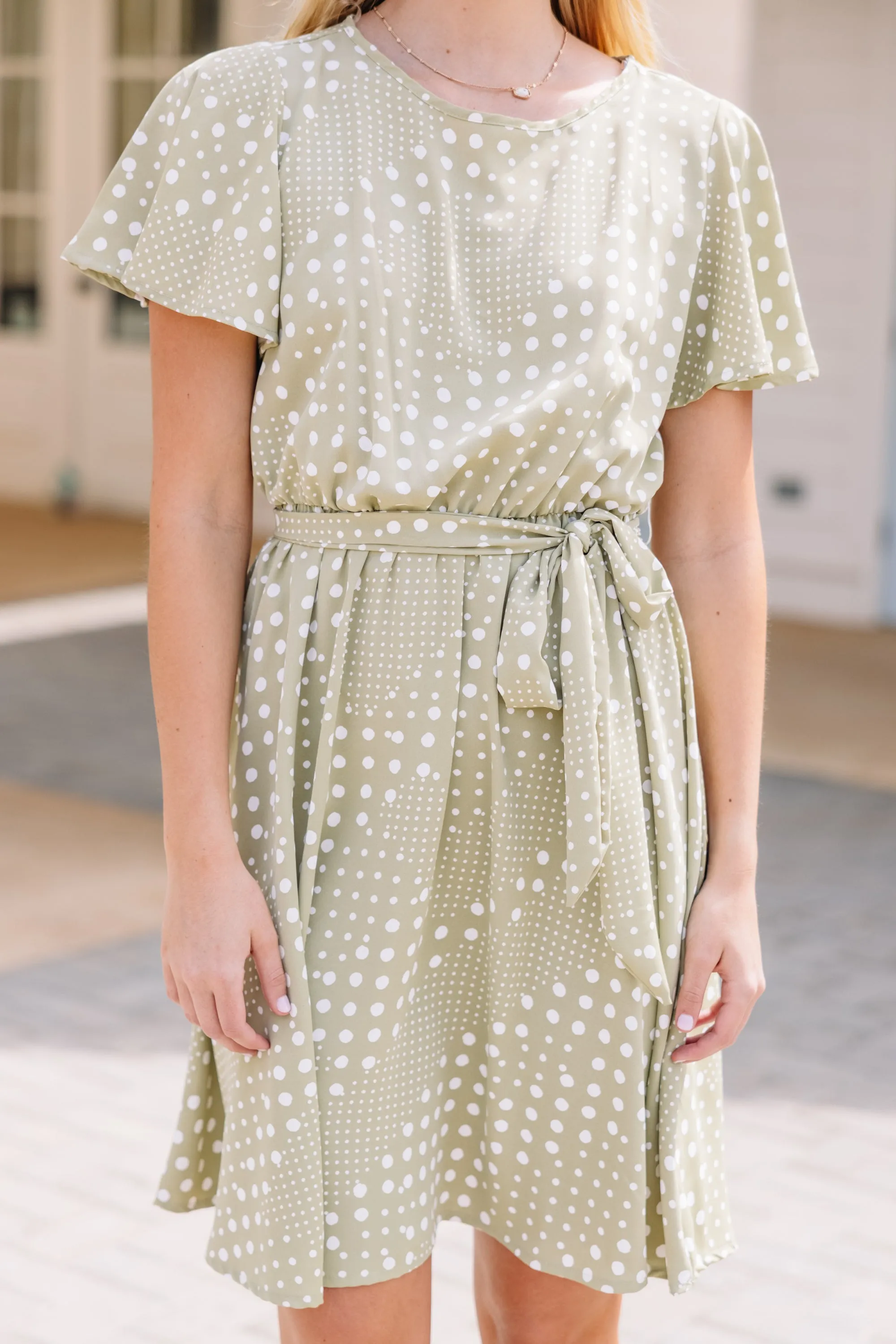 Live For You Sage Green Polka Dot Dress