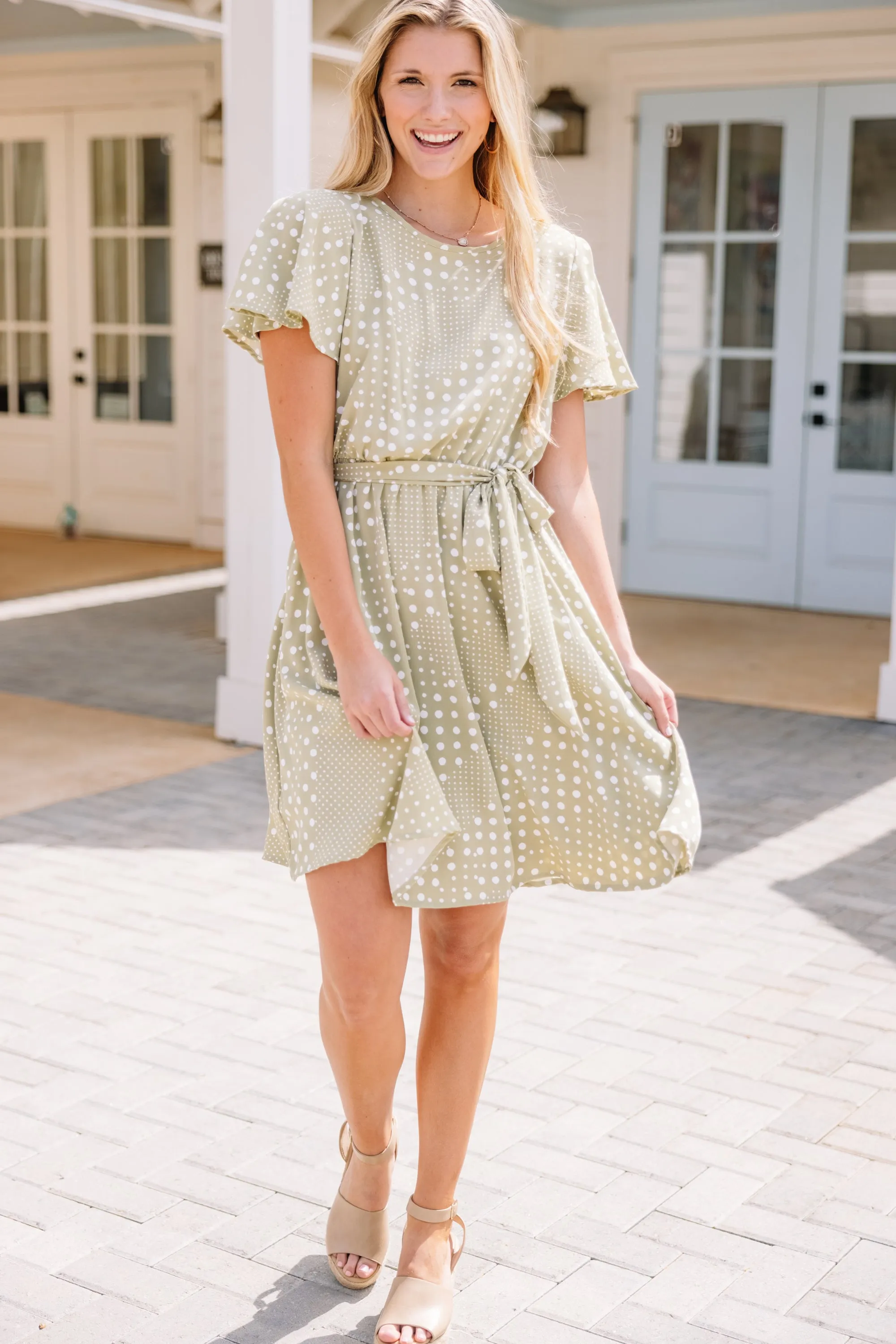 Live For You Sage Green Polka Dot Dress
