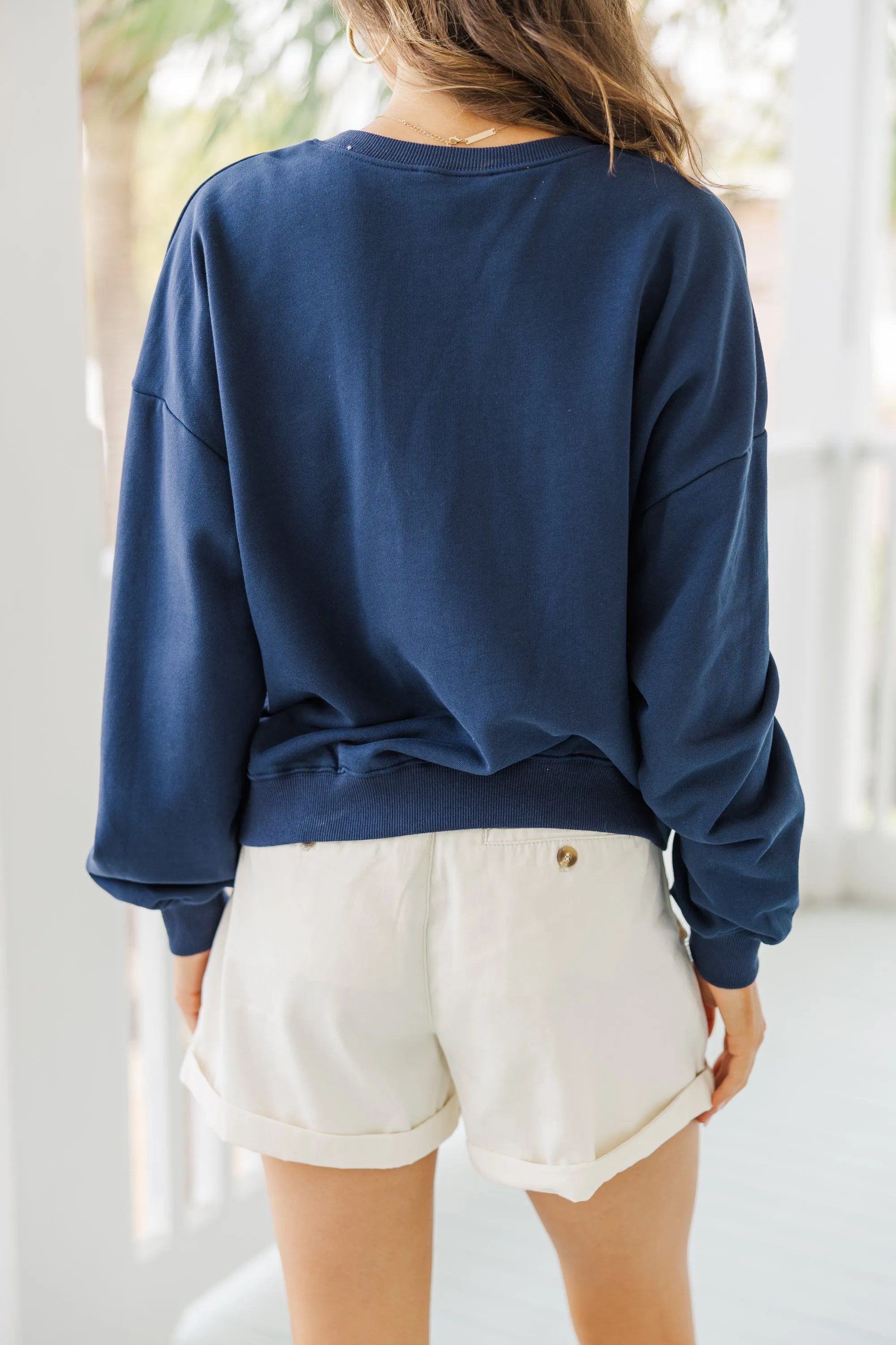 Living The Life Navy Blue Graphic Pullover