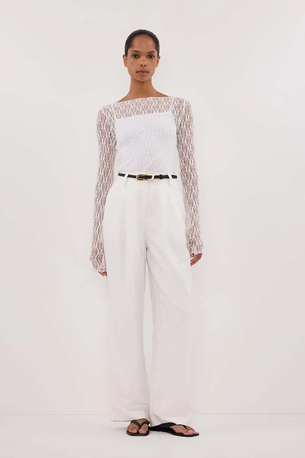 LIZZIE WHITE LACE LONG SLEEVE TOP