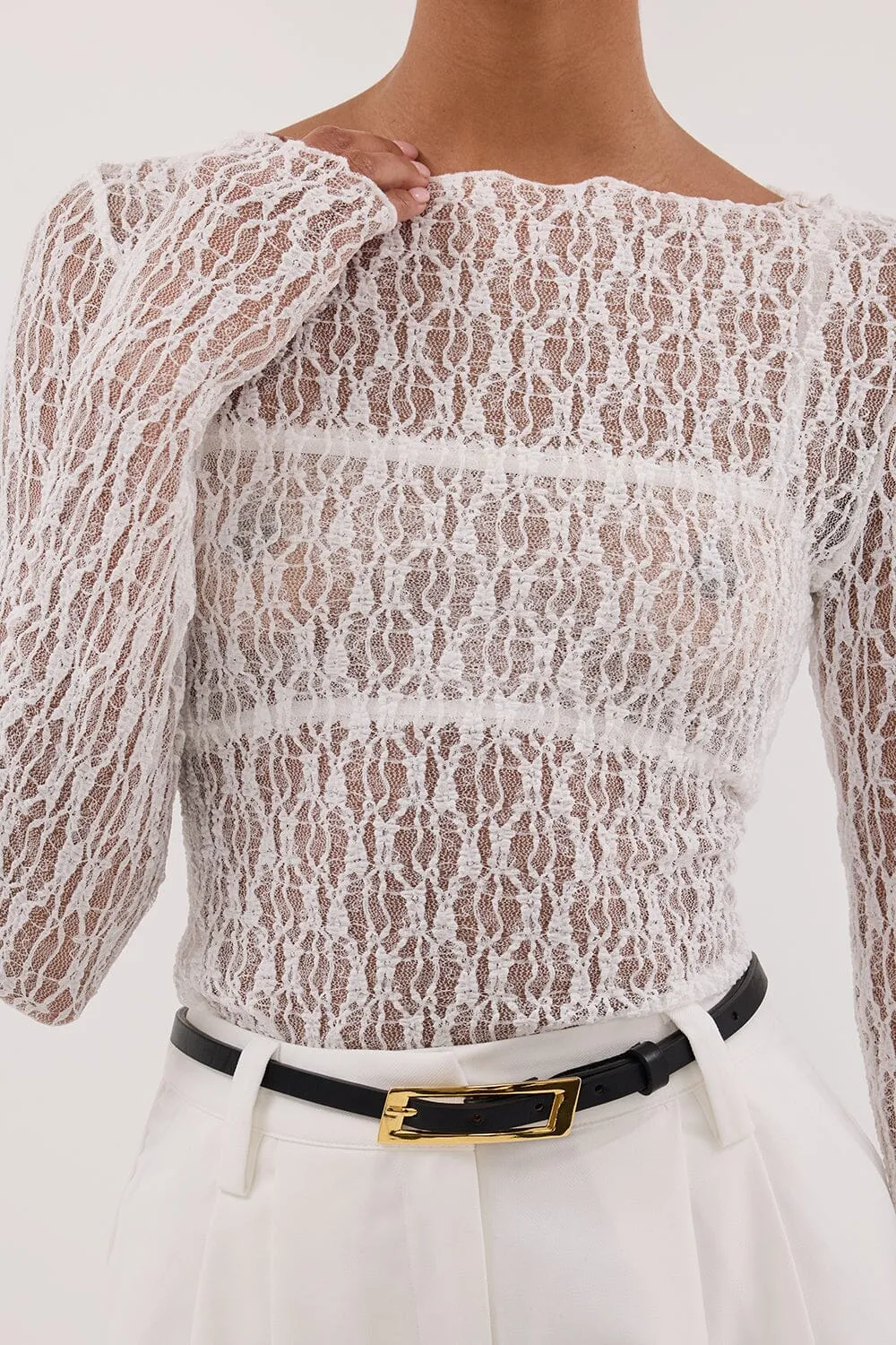 LIZZIE WHITE LACE LONG SLEEVE TOP